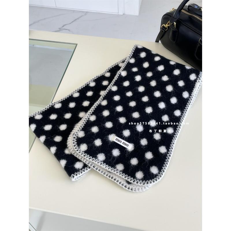 College Style Rhombus Polka Dot Scarf with Wool Scarf Imitation Cashmere Edge Contrasting Autumn and Winter Warm Shawl for Women