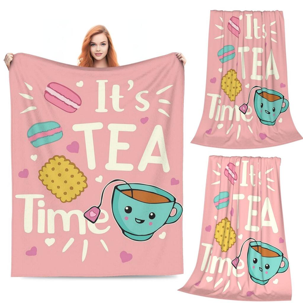 Cute Fun Tea Party  Blankets Flannel Sofa Throw Blanket Lightweight for Home Bedroom Outdoor Throws Bedspread Quilt