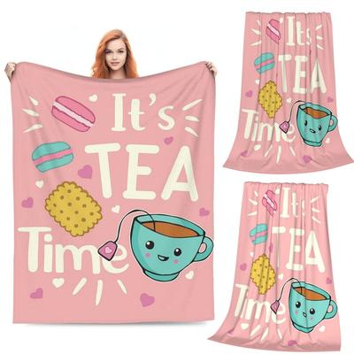 Cute Fun Tea Party  Blankets Flannel Sofa Throw Blanket Lightweight for Home Bedroom Outdoor Throws Bedspread Quilt
