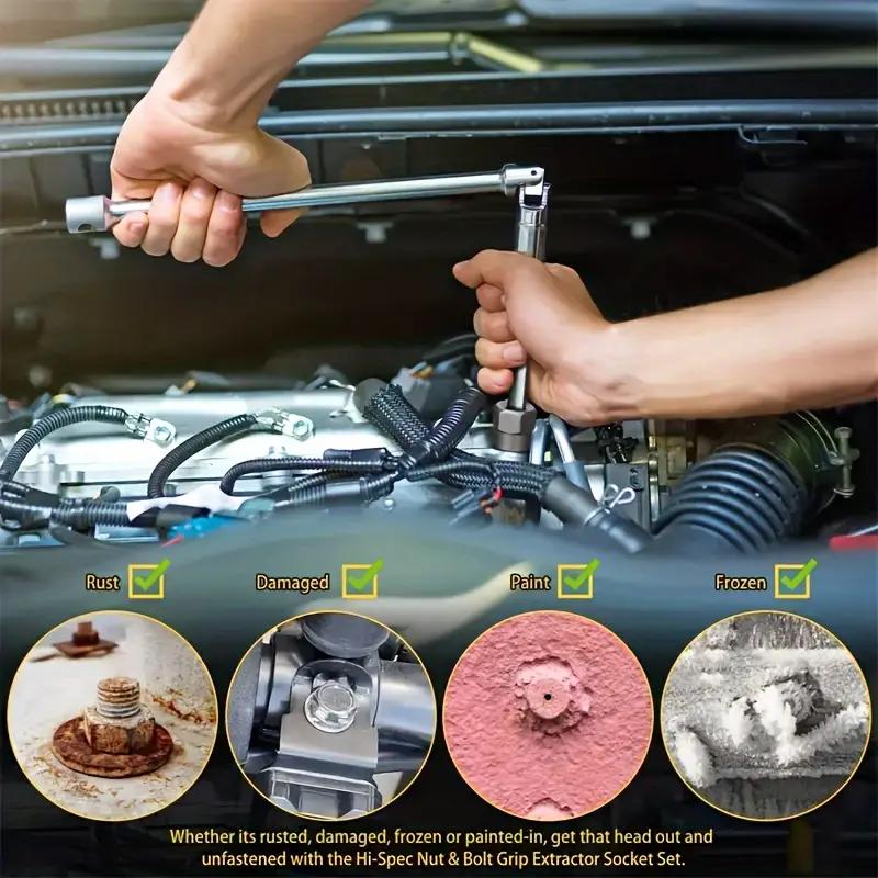 14 Pcs Impact Bolt Nut Remover Set Cr-Mo Steel Bolt Extractor Tool Set for Industrial