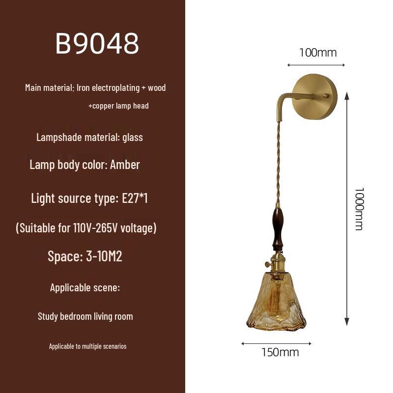 Elegant All-Copper Glass Wall Lamp: Creative Crystal Decor for Hotel Bedrooms and Staircases