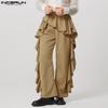 INCERUN Herrenhose mit elastischer Taille, einfarbig, unregelmäßige Rüschen, lange Hose
