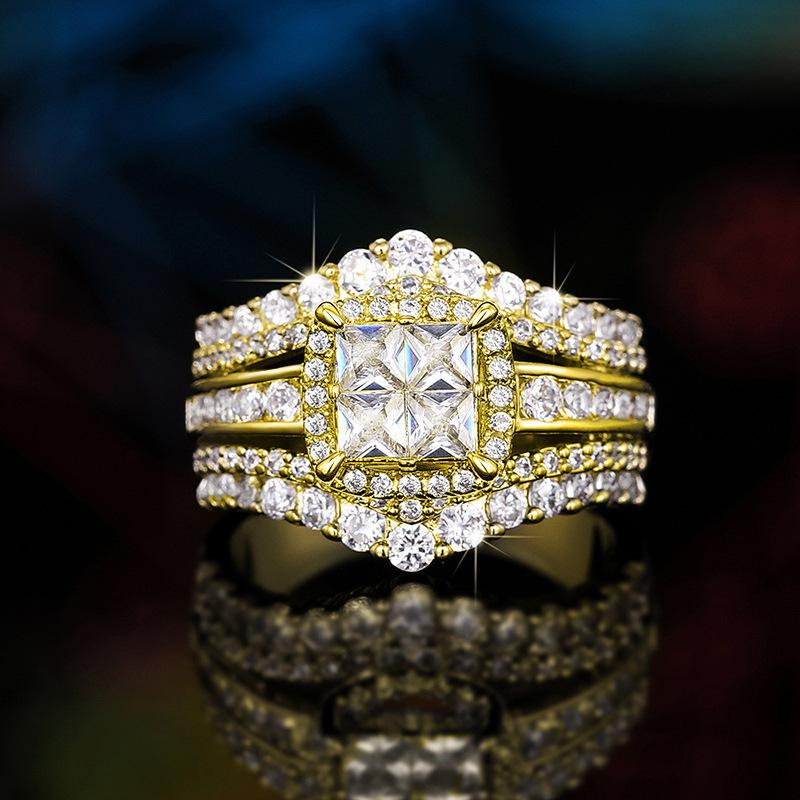 Ring with copper inlay and zirconia, full of diamonds, niche design, versatile and high-end index finger ring