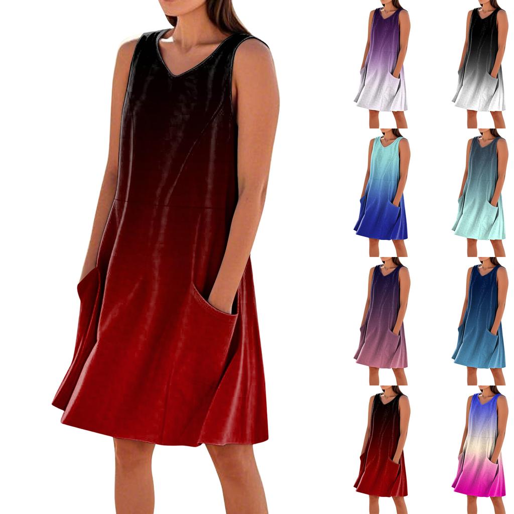 Abiti estivi da donna larghi per vacanze al mare casual senza maniche con scollo a V vestiti da sole con tasche vestito a canotta