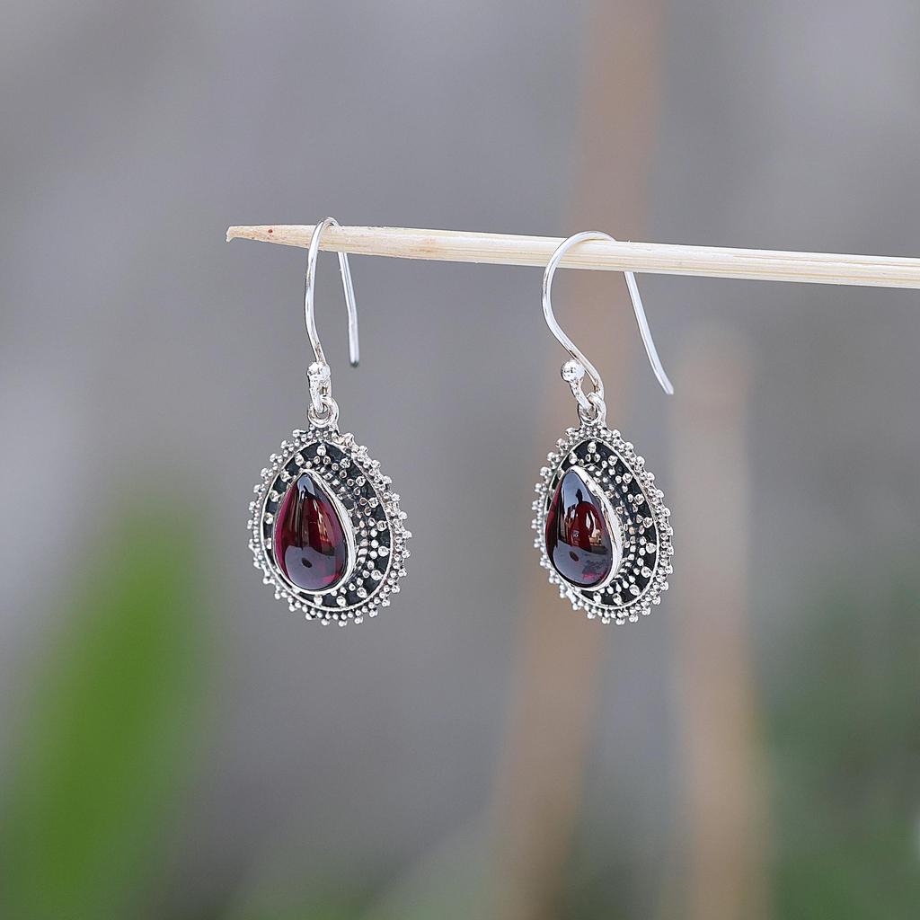 925 Sterlingsilber Handgefertigter Schmuck Granat Silber Damen Hängeohrring