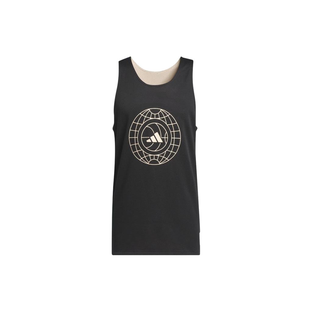 Adidas Select Worldwide Hoops Jersey Logo Print Loose Fit Reversible Basketball Tank Top Men Tops Black IU2435