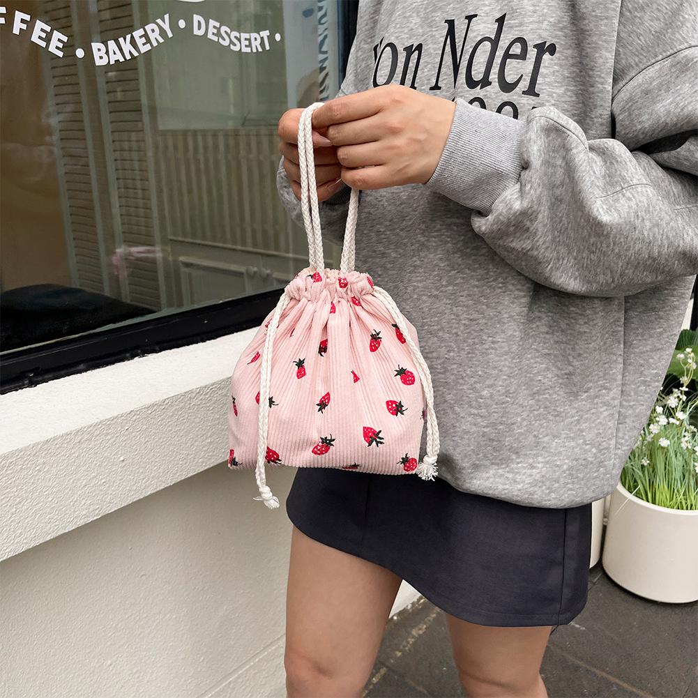 Corduroy Strawberry Bucket Bag Casual Tote Bag Chic Hobo Bag for Women Everyday College Travel