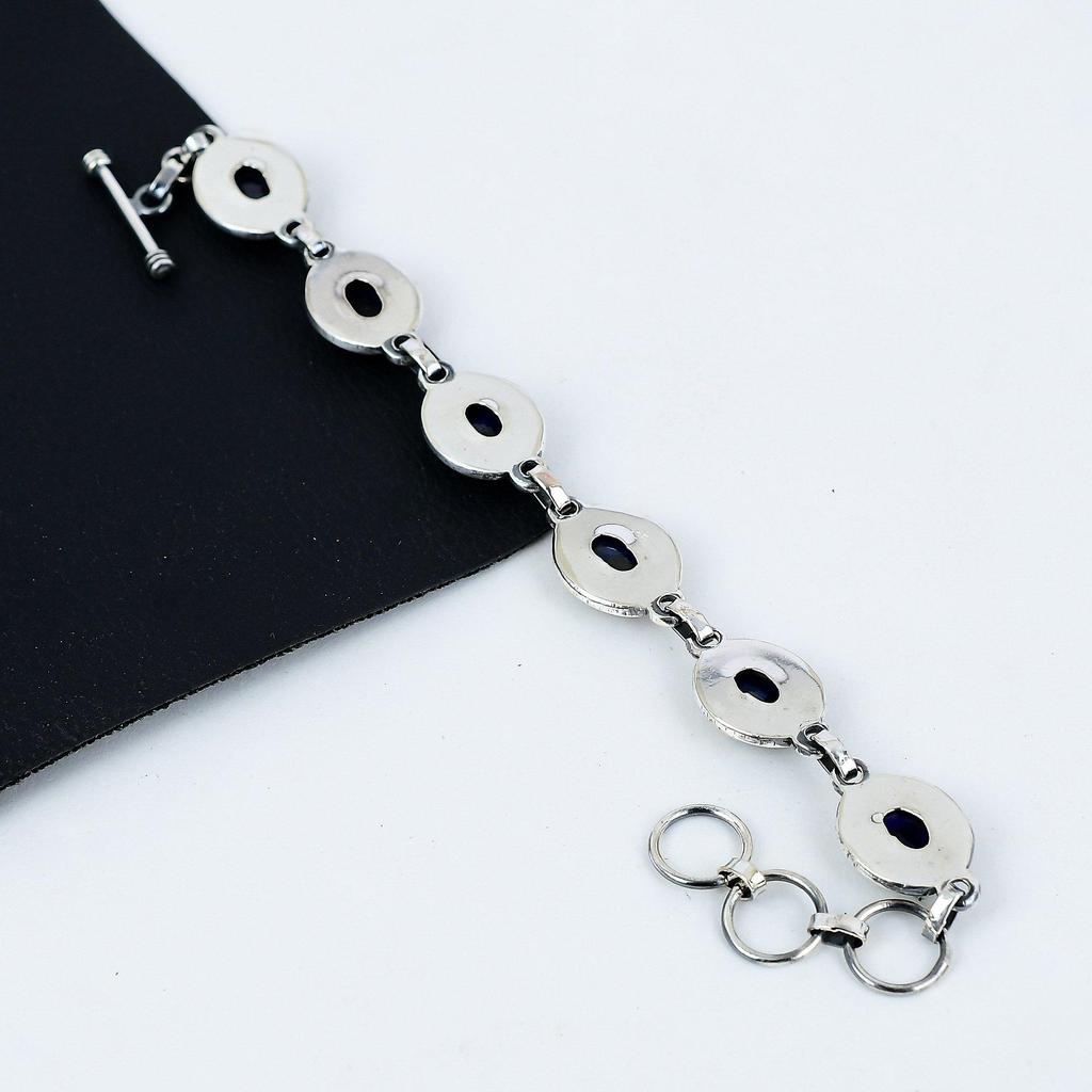 Wunderschönes Blaues Saphir Edelstein Armband, Handgemachtes 925 Sterling Silber Armband, Blaues Saphir Armband für Frau, Unisex Armband, Geschenk für Sie