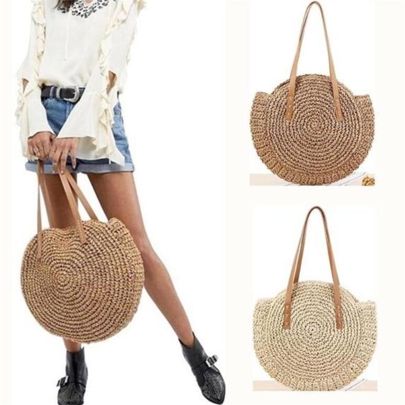 Sommer Outdoor Runde Stroh geflochtene gewebte Strand Reise Sling Bag