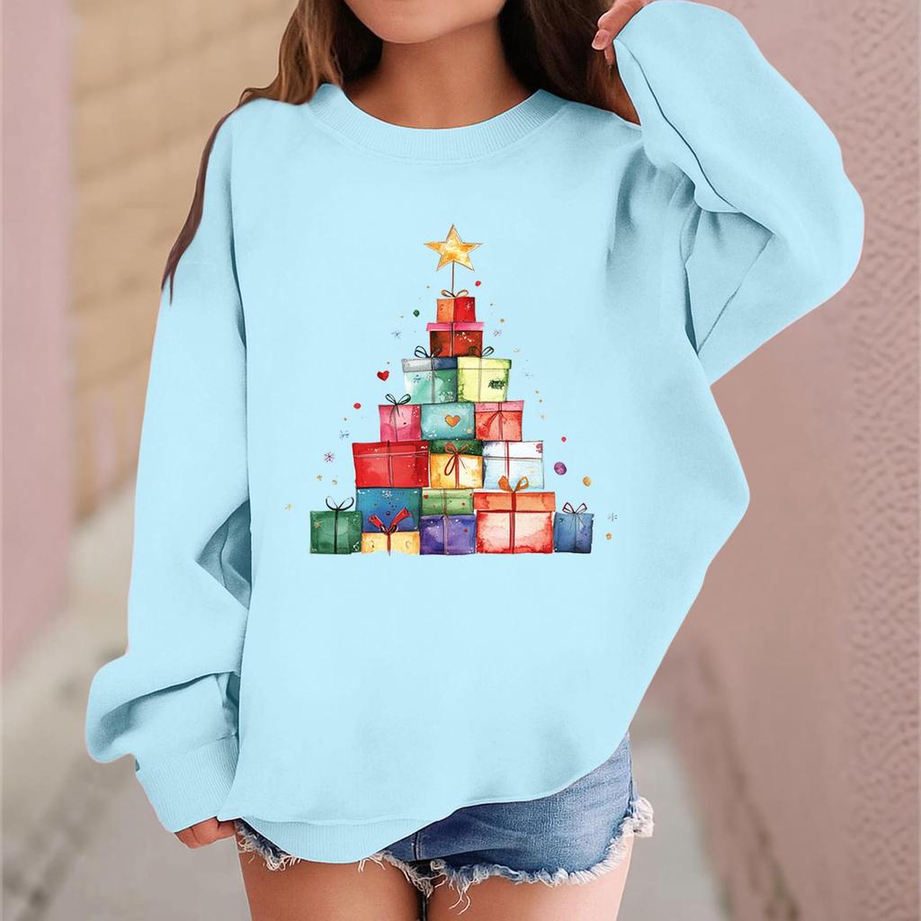 Children's Fashionable Casual Long-sleeved Loose Christmas Print Pullover Sweatshirt