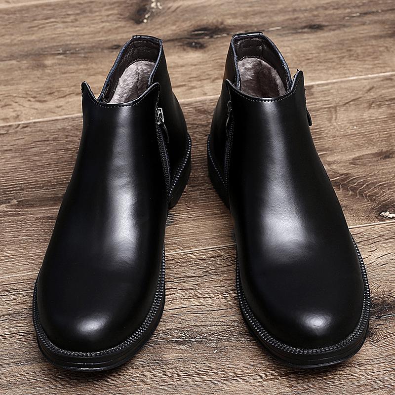 Leather Chelsea Boots Men Shoes Warm Shoes Zipper Cowhide Leather Booties Mens Ankle Boots Fashion Ankle Boots Vintage Brogue