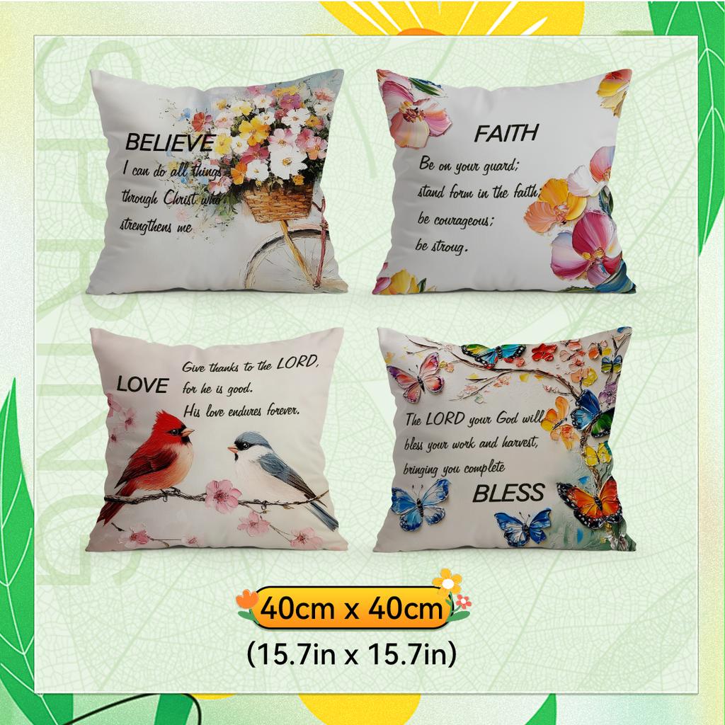 Spring Oil Painting And Faith Quotes Cushions Pillowcase Polyester Cushion Cover Throw Pillow Pillowcover Home Car Sofa Decor