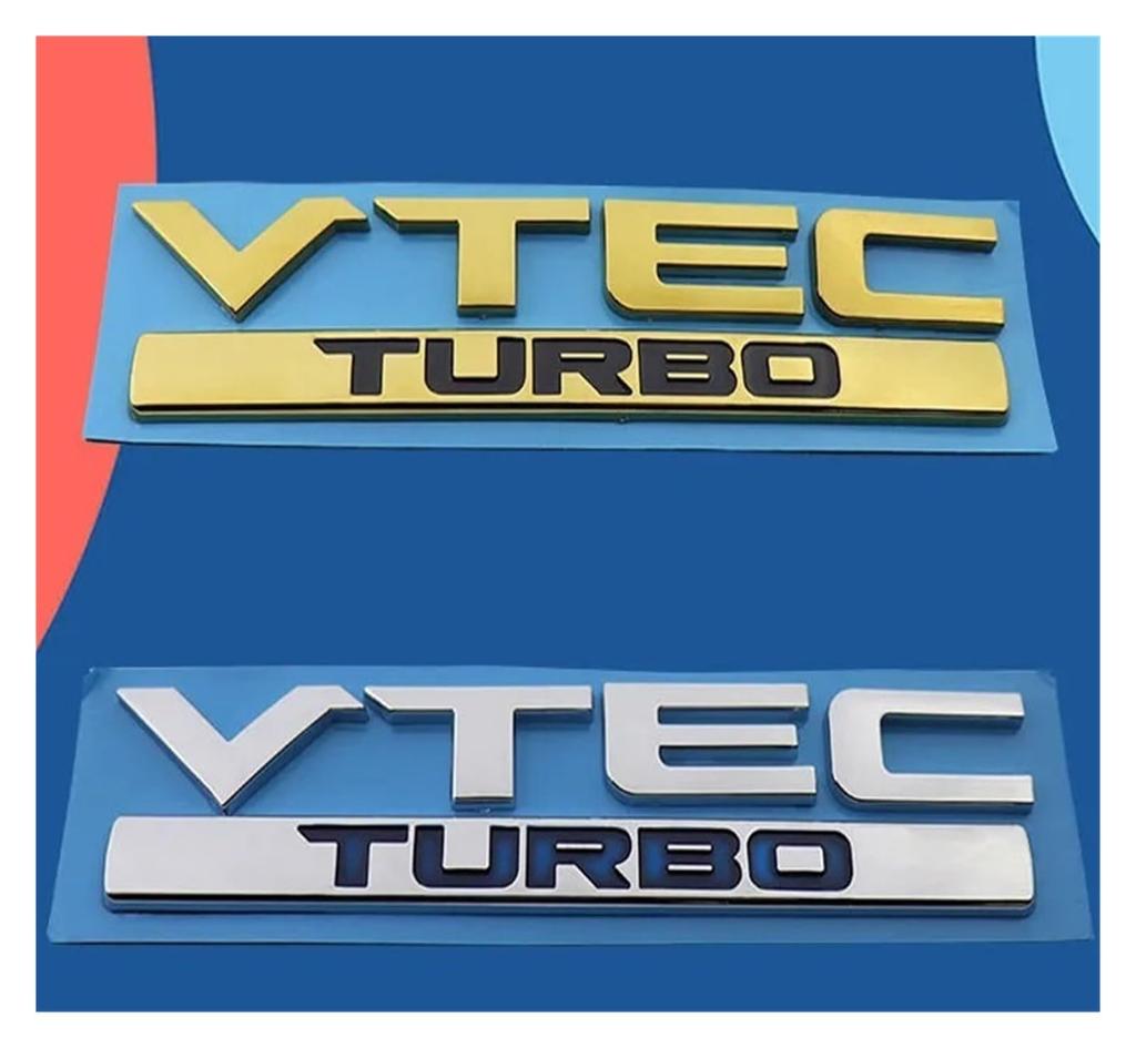 3D ABS Red Chrome Black Logo VTEC TURBO Logo Car Trunk Sticker Badge Car Accessories(Chrome-blue)
