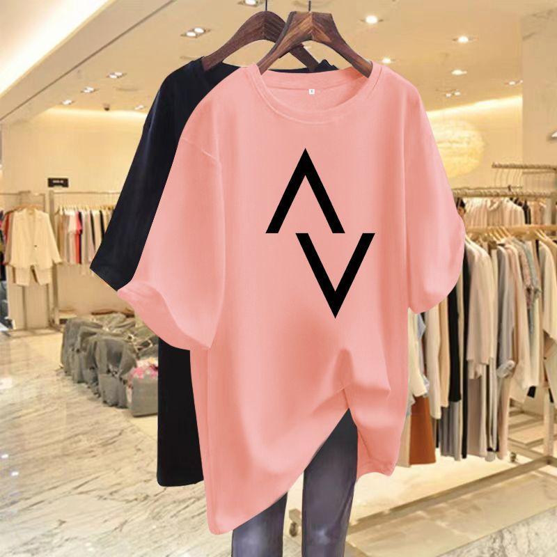 Loose Casual Cotton Women's T-shirt with Elegant Printed Short Sleeved Clothing, Y2K 6XL Basic Sweater, Summer Round Neck Top