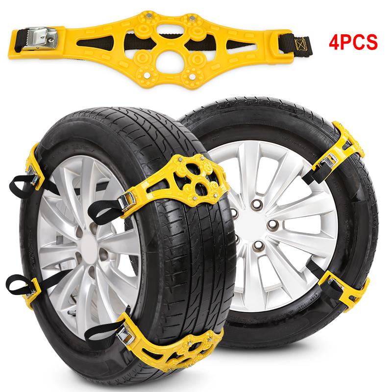 Snow Tire Chains for Car/SUV/Truck - 4 Pcs Emergency Traction Thick Belt, Portable Mud Snow Anti-Slip Chains