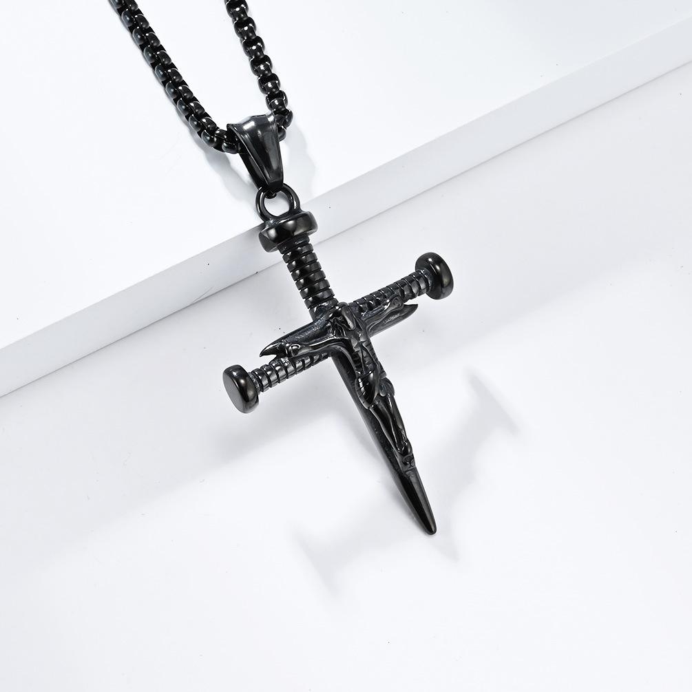 European and American Retro Style Portrait Nail Titanium Steel Cross Necklace Niche Personality Artistic Wear Matching Accessories