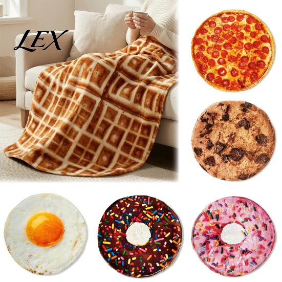 Portable Wrap for Camping Round Food Blanket, Realistic Themed Throw 59 Inch Novelty Waffle Pizza Breathable Warmth Dormitory Burrito Donut Wrap, Soft