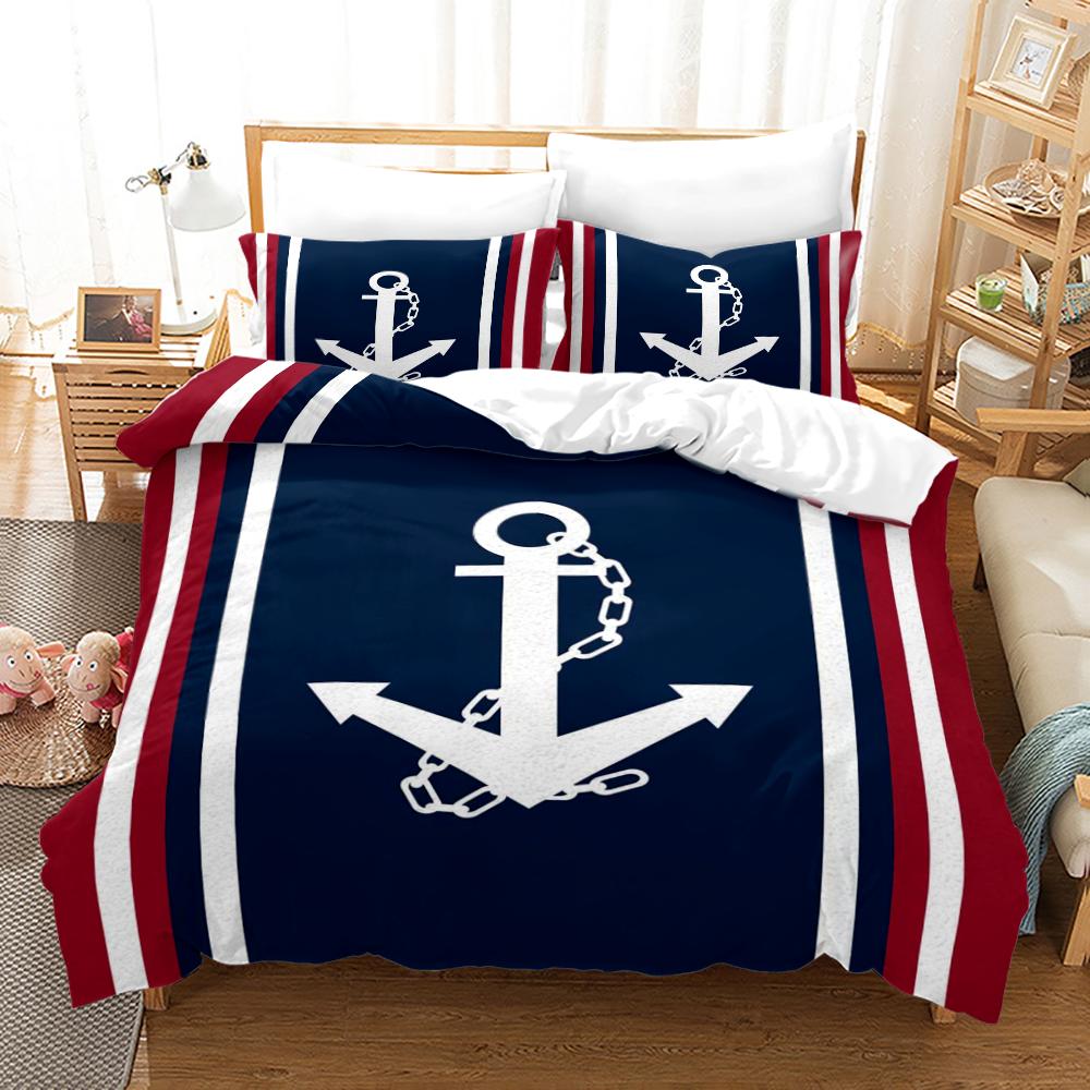 Marine Anchor Pattern Duvet Cover Set Fashion Bedding Set Ultra Soft Quilt Cover and Pillowcases for Kids Teens Boys Bedroom