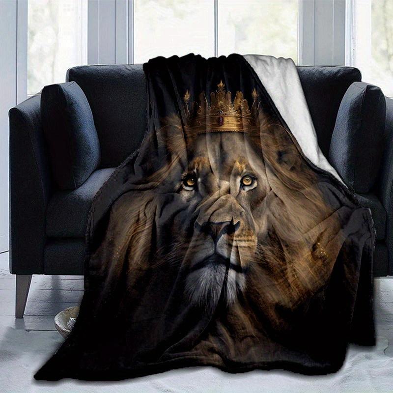1pc Lion Printing Lightweight Flannel Blanket, Comfortable and Warm Blanket, for Camping Sofa Bed and Couch Office, Gift