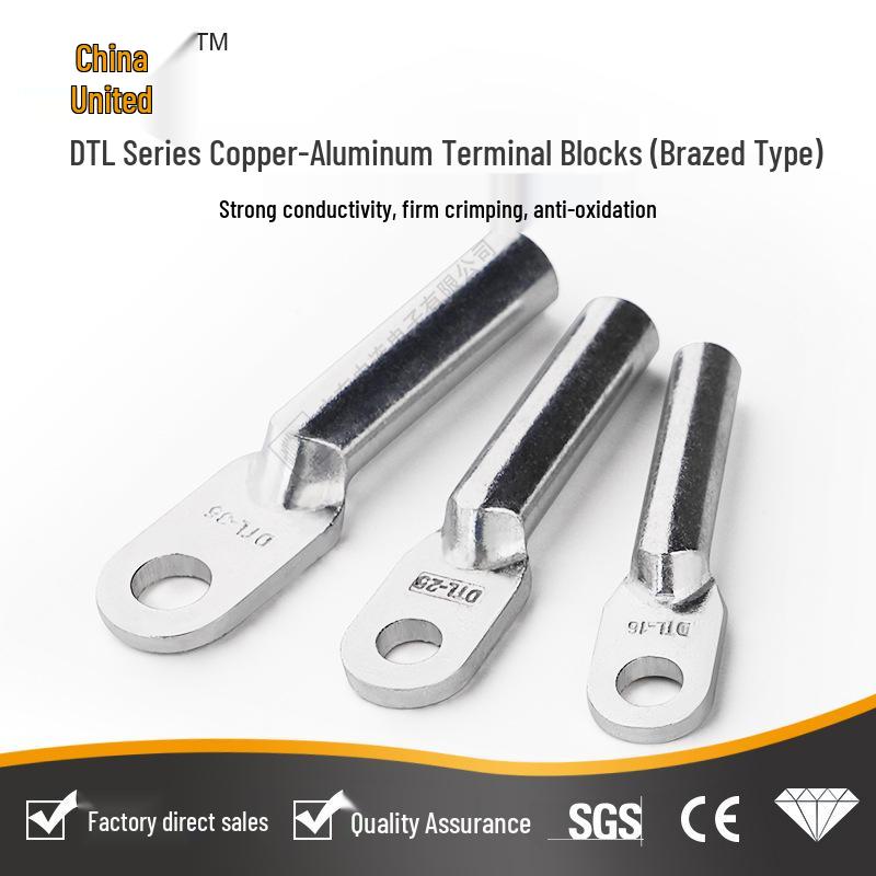 DTL Copper-Aluminum Brazed Wire Terminals, Single Hole, 10~400mm², Tinned Purple Copper Lugs