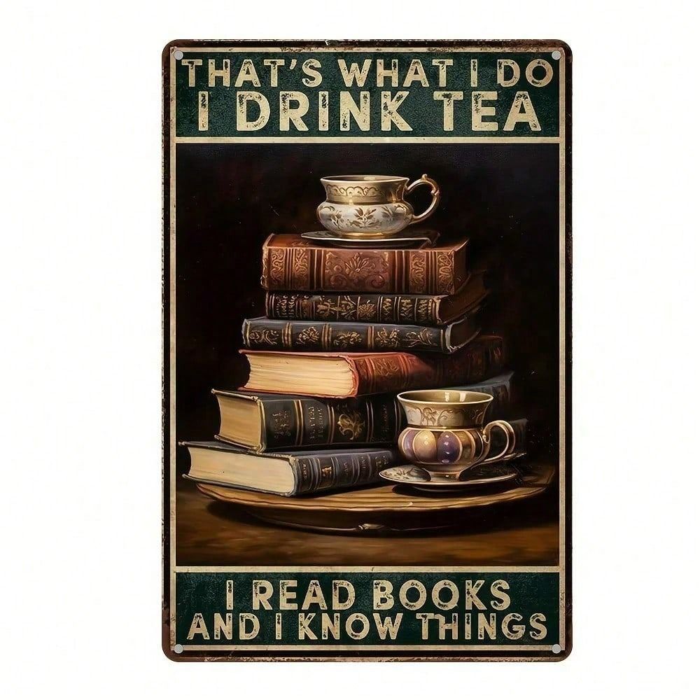 Vintage Metal Wall Art Poster Reading Book Coffee Home Decor