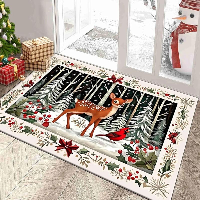 Christmas Reindeer Doormat Winter Holiday Balcony Rugs Bathroom Carpets Kitchen Anti-slip Doormat Welcome Entrance Home Decor