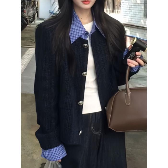 Шикарная женская укороченная куртка свободного кроя - Осень 2025, Корейский стиль, Длинный рукав S