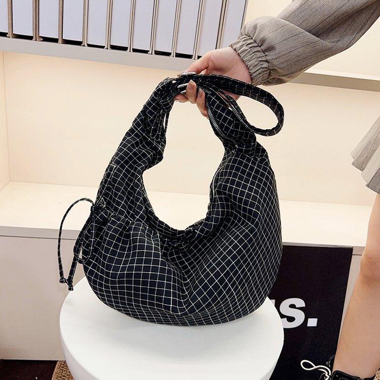Borse a tracolla a quadri semplici coreane per donna, versatili, grande capacità, borsa a spalla da donna, borse a spalla hobos casual da donna, borse tote