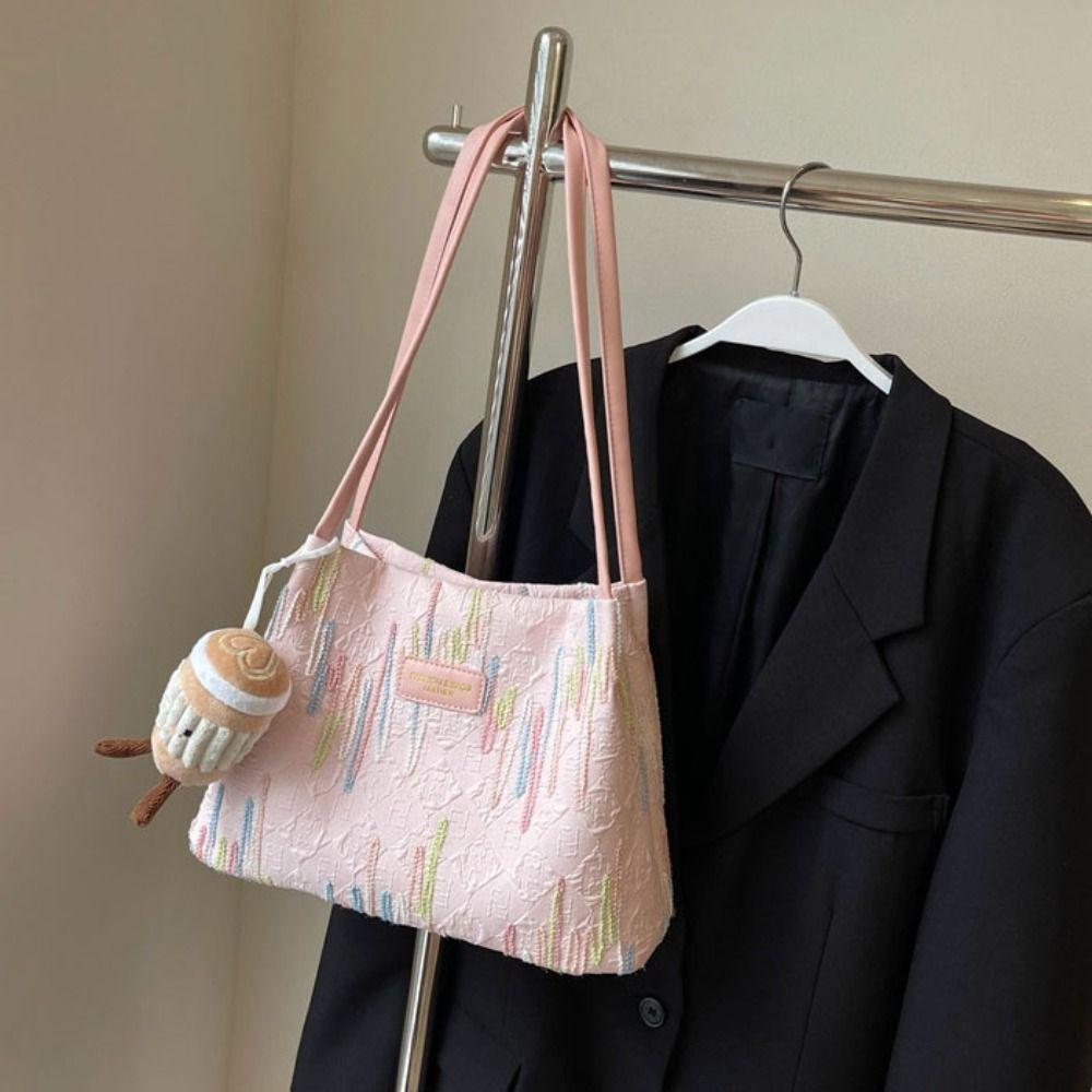 Large Capacity Shoulder Bag Women Korean Style Striped Tote Bag Casual Nylon Underarm bag Girls