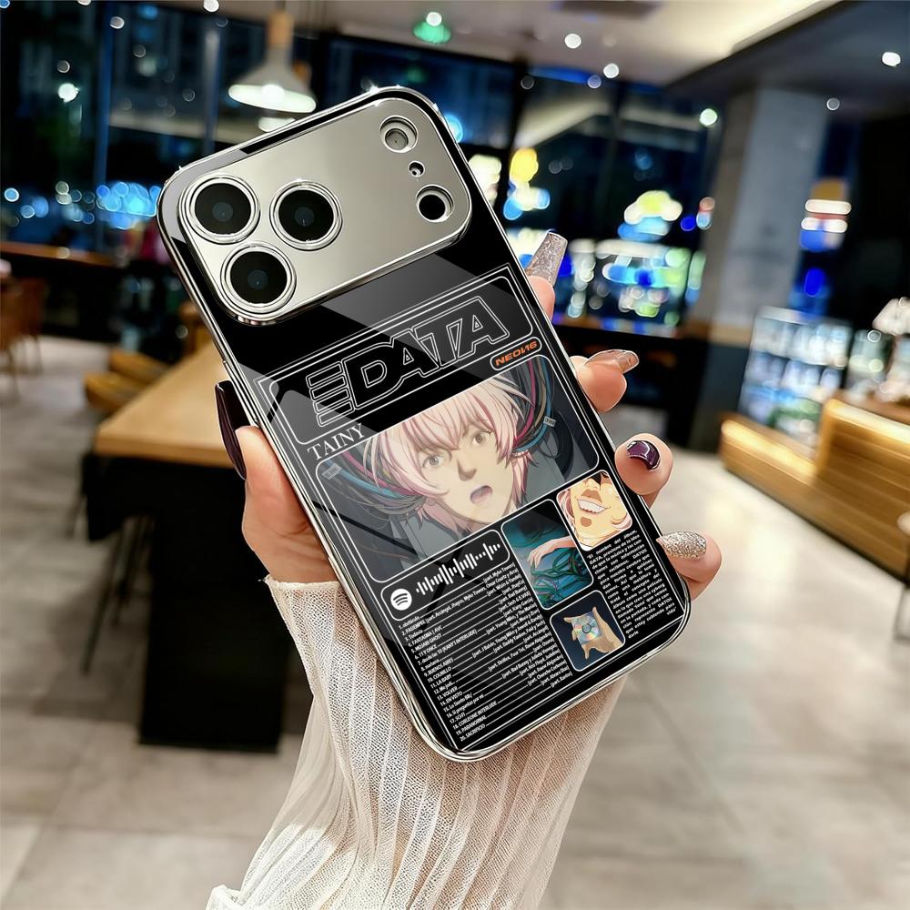 

T-Tainy Data Album Phone Case For iPhone 17 16 15 14 13 12 Pro Max Plus Electroplated Metal Shockproof Bumper Case Glass Back iPhone17