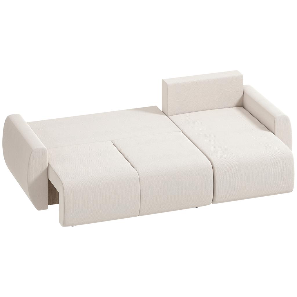 Sleeper Sofa with Reversible Chaise Longue, L-Shaped 3-Seater Sofa with Velour Cover, Cream White