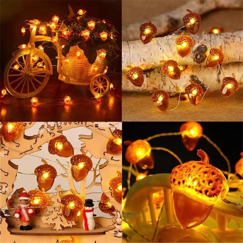 30 LEDs Acorn String Lights Thanksgiving Decorations 9.8ft Fall Lights Forest Decor Fairy Decorative Lights Battery Powered for