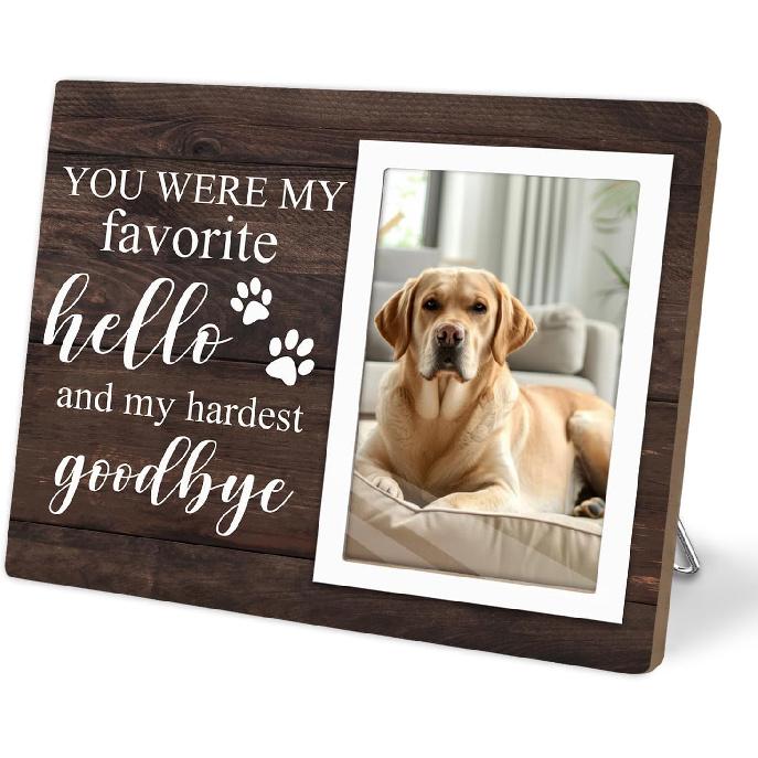 Pet Memorial Frame - In Loving Memory of Dogs, Sympathy Gift for Pet Loss, Gray Wooden Frame