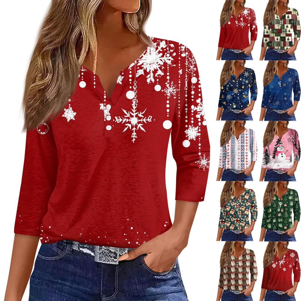 Skjorter med 3/4-ermer for kvinner Trykk grafiske t-skjorter Bluser Uformell Plussstørrelse Basic Topper Pullover