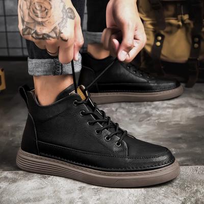 Fashion Spring Genuine Leather Mens Ankle Boots Men High Top Sneakers Classic Skate Shoes For Men Casual Footwear Handmade Boots Male