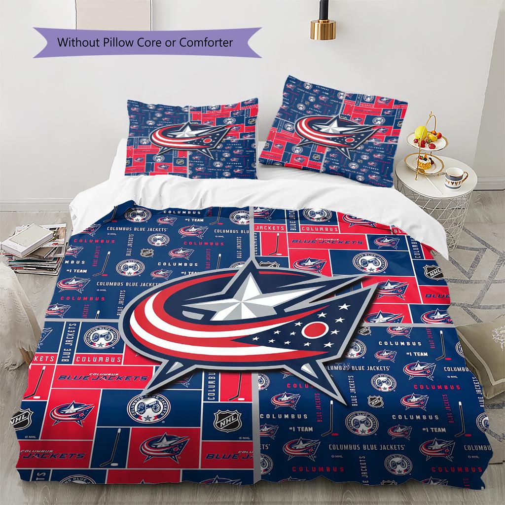 Columbus Blue Jackets Pattern Bedding Quilt Set Quilt Cover Pillowcase Home Decoration Gift (1 * duvet cover + 2 * pillowcase, without core)