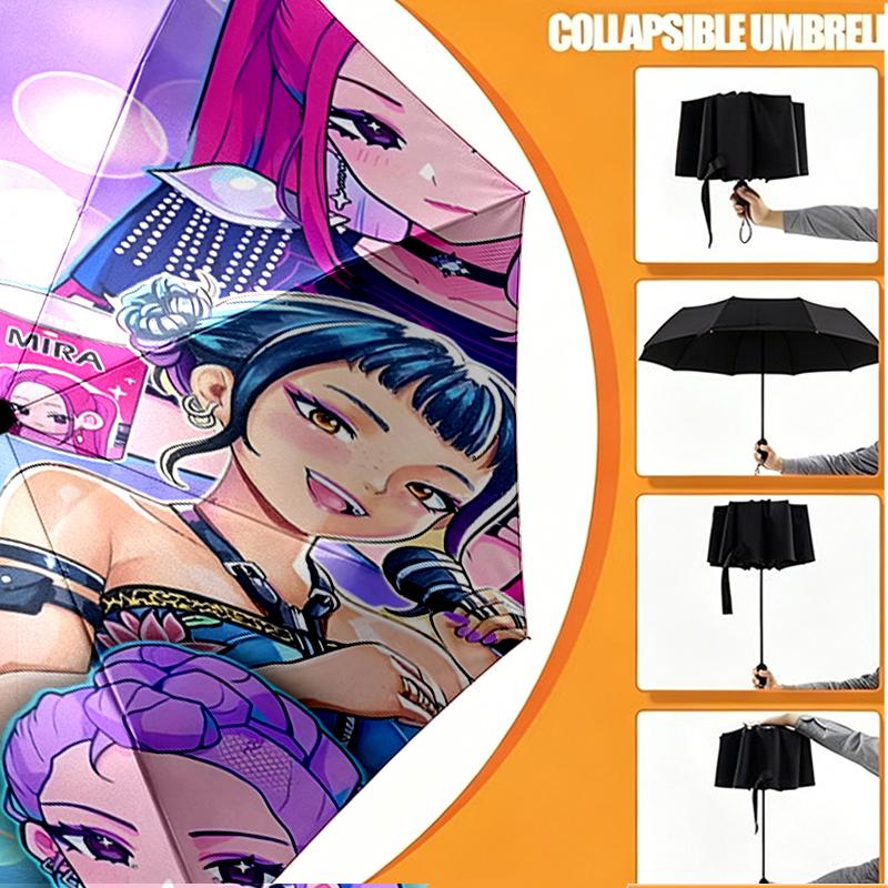 Custom Name Personalized KPop Demon Hunters Print Umbrella, Auto Open Close, 8‑Rib Sturdy Frame, Commute Camping Hiking Use, Birthday Gift