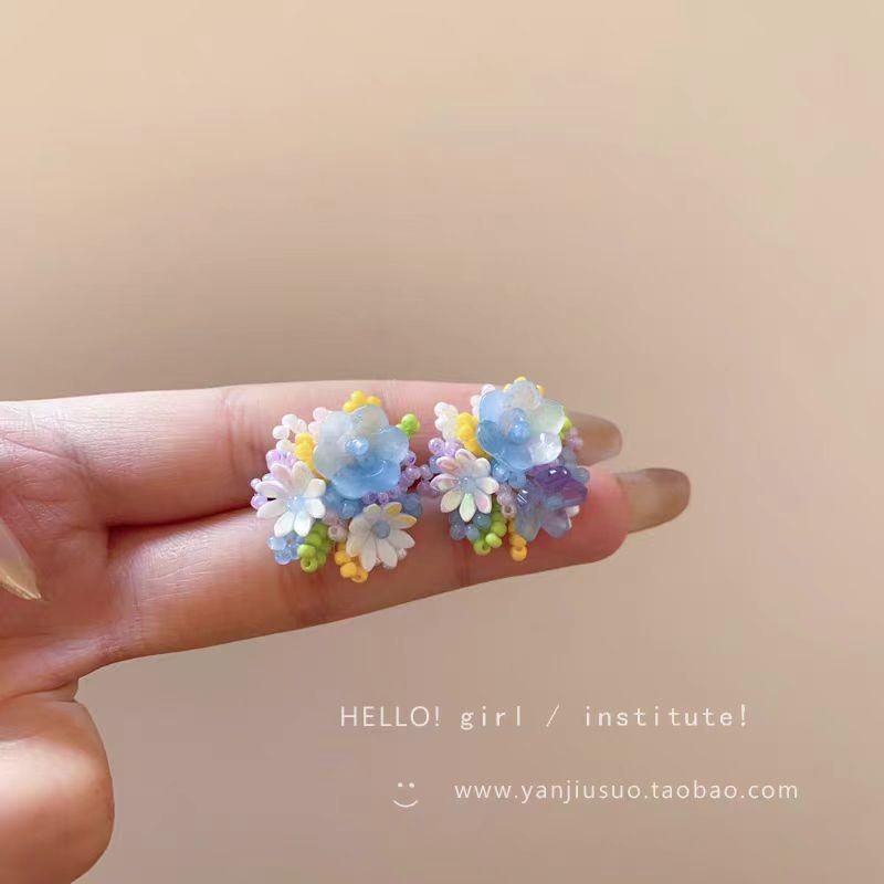 Handmade 2025 Refreshing Blue Beaded Stud Earrings - Unique High-End Vacation Style Design