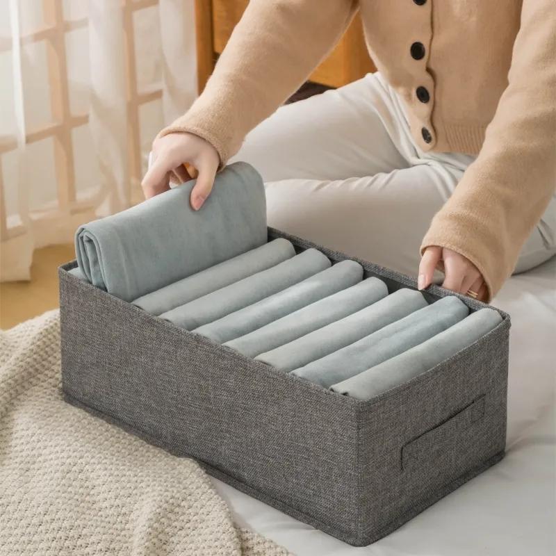 Neue einfarbige Baumwollleinen Kleidung Hosen Aufbewahrungsbox Kleiderschrank Klassifizierungs-Aufbewahrungsartefakt Hochwertige Heimaufbewahrungsbox