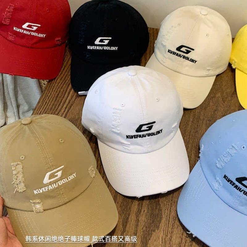 Hip Hop Embroidery Ripped Baseball Hat Female Summer Wide Brim Deepened Peaked Cap