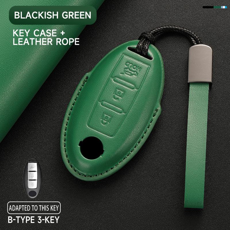 Schlüsseletui aus echtem Leder für Nissan Qashqai 2022 J12, Ariya, Altima, Teana, Juke, X-Trail (Schutzset)