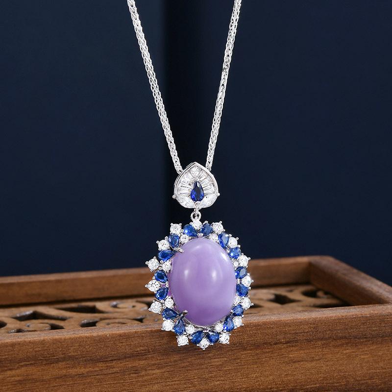 Premium Dan Light Luxury Purple Jade Egg Noodles Pendant Violet Light Luxury Jewelry Pendant Necklace Collarbone Chain Women's Necklace