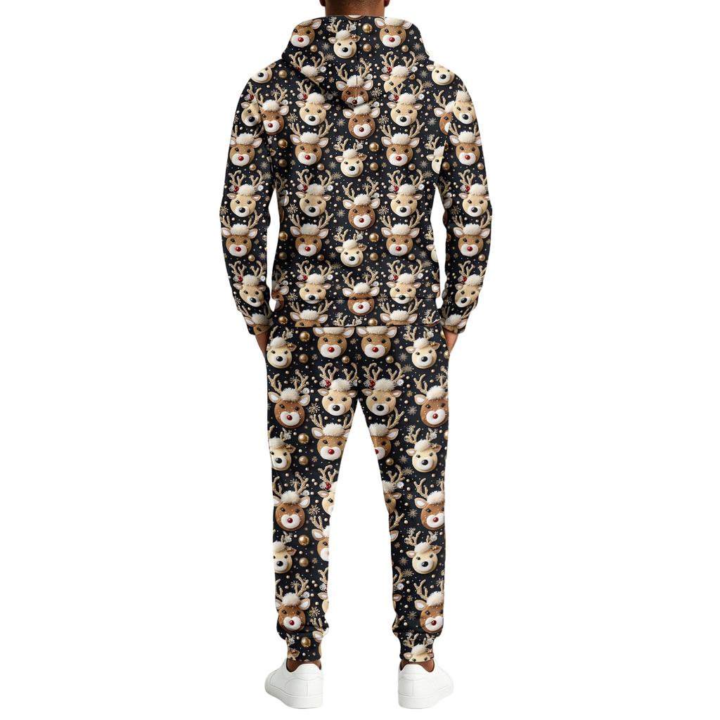 Men's Christmas Print Hoodie and Straight Leg Sweatpants 2 Piece Casual Outfit