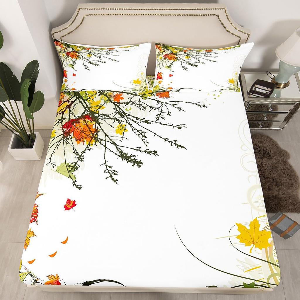 Pflanzenzweig-Muster Matratze Dreiteiliges Digitaldruck Matratzen-Bettwäscheset Erwachsene Kinder