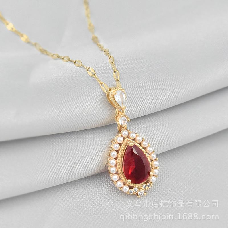 Supply Water Drop Necklace Women'S Retro Simple Fresh Natural Pendant Collarbone Chain