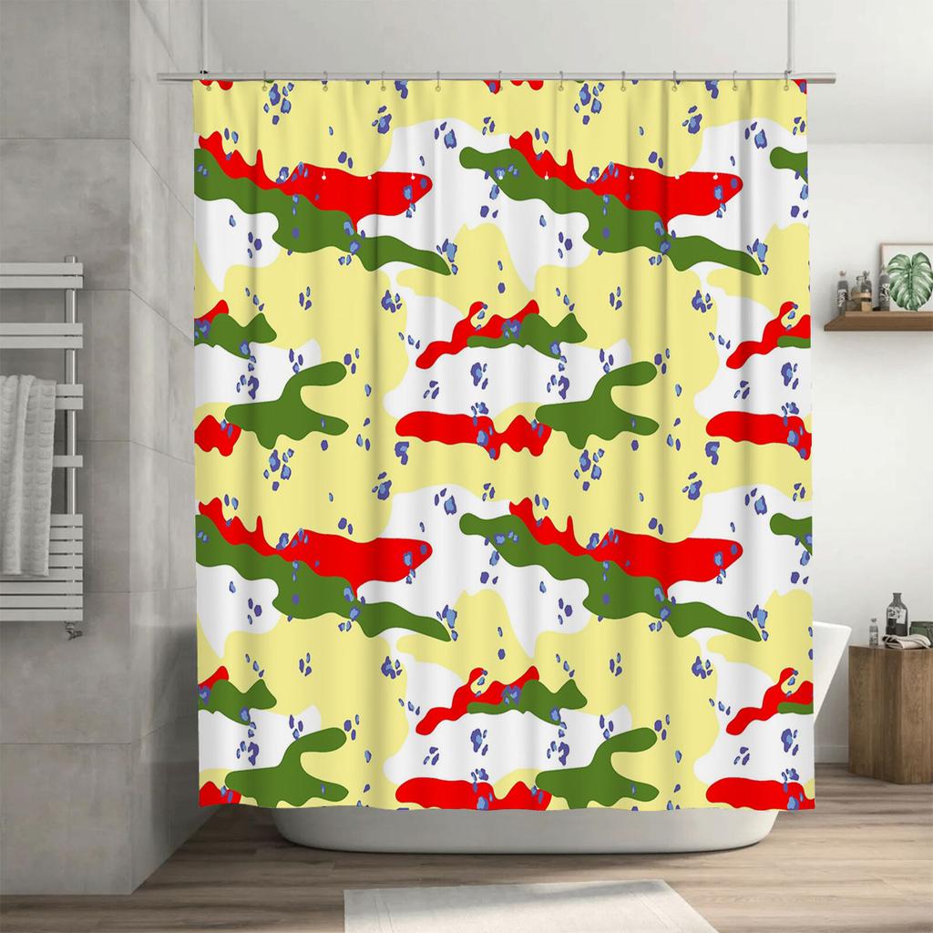 Vibrant Camouflage Print Shower Curtain Waterproof Fabric for Bathroom Decor Red Green White Yellow Blue Splash Pattern Home Acc