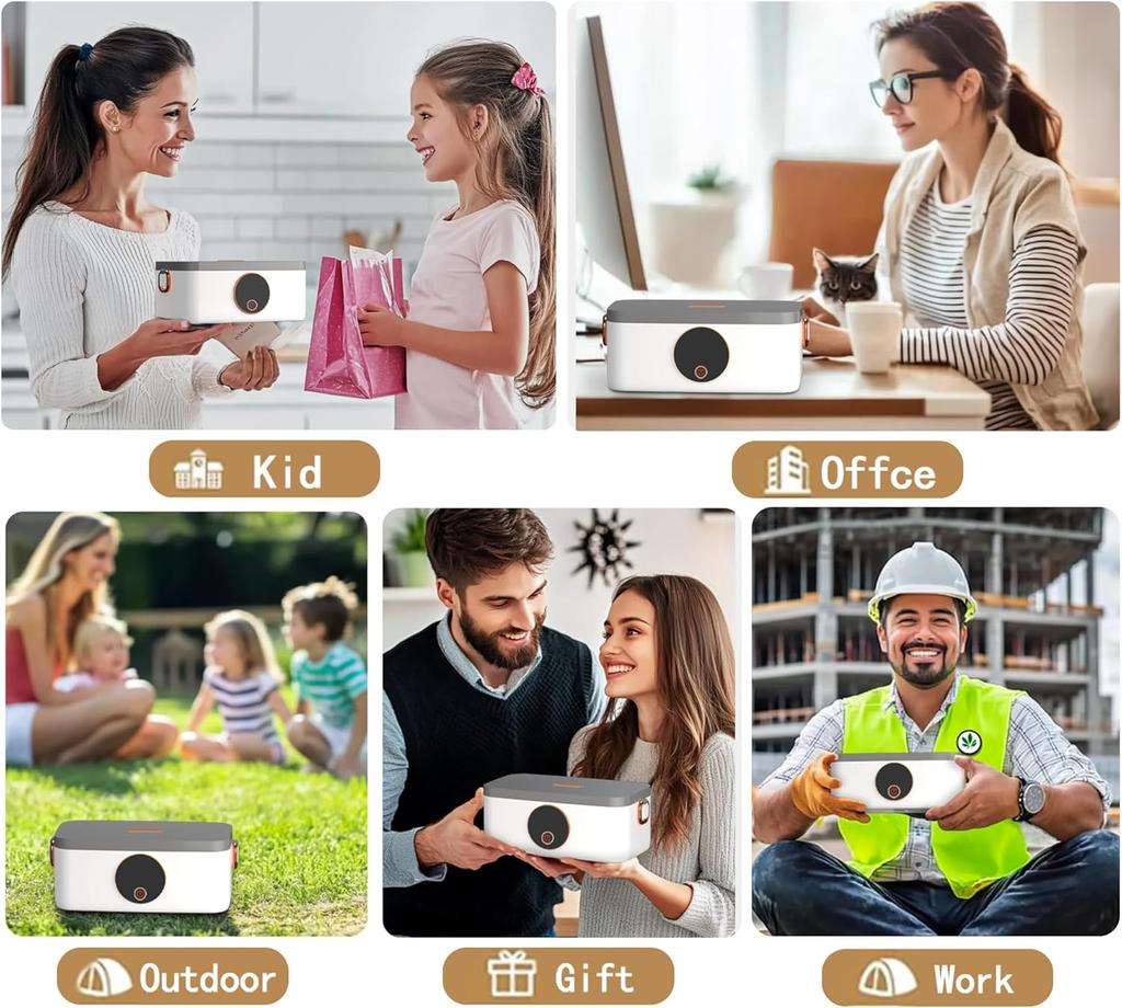 Portable Wireless Heated Lunch Box for Adults, 16000mAh Rechargeable, 1000ml, Ideal for Travel, Outdoor, Office