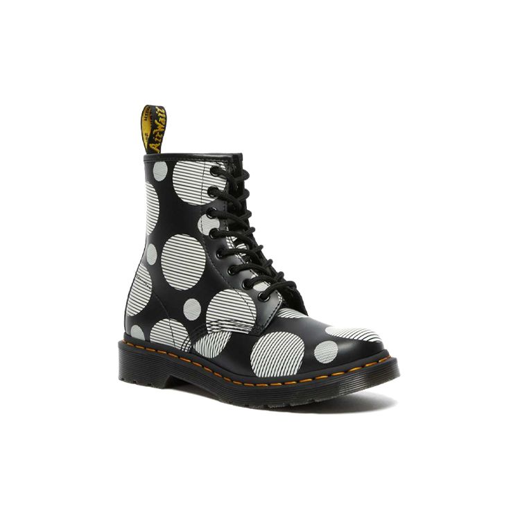 Dr. Martens 1460 Leather Glossy Printed Short Mid-Calf Boots Women Boots Black 26876009
