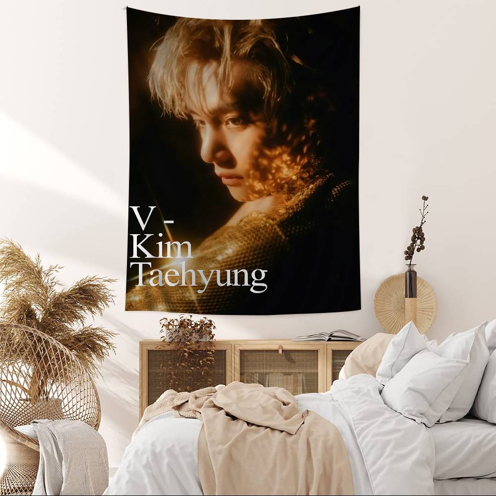 Singer Kpop Kkim Ttae Hhyung V Cartoon Tapestry Art Science Fiction Room Home Decor Wall Hanging Home Decor