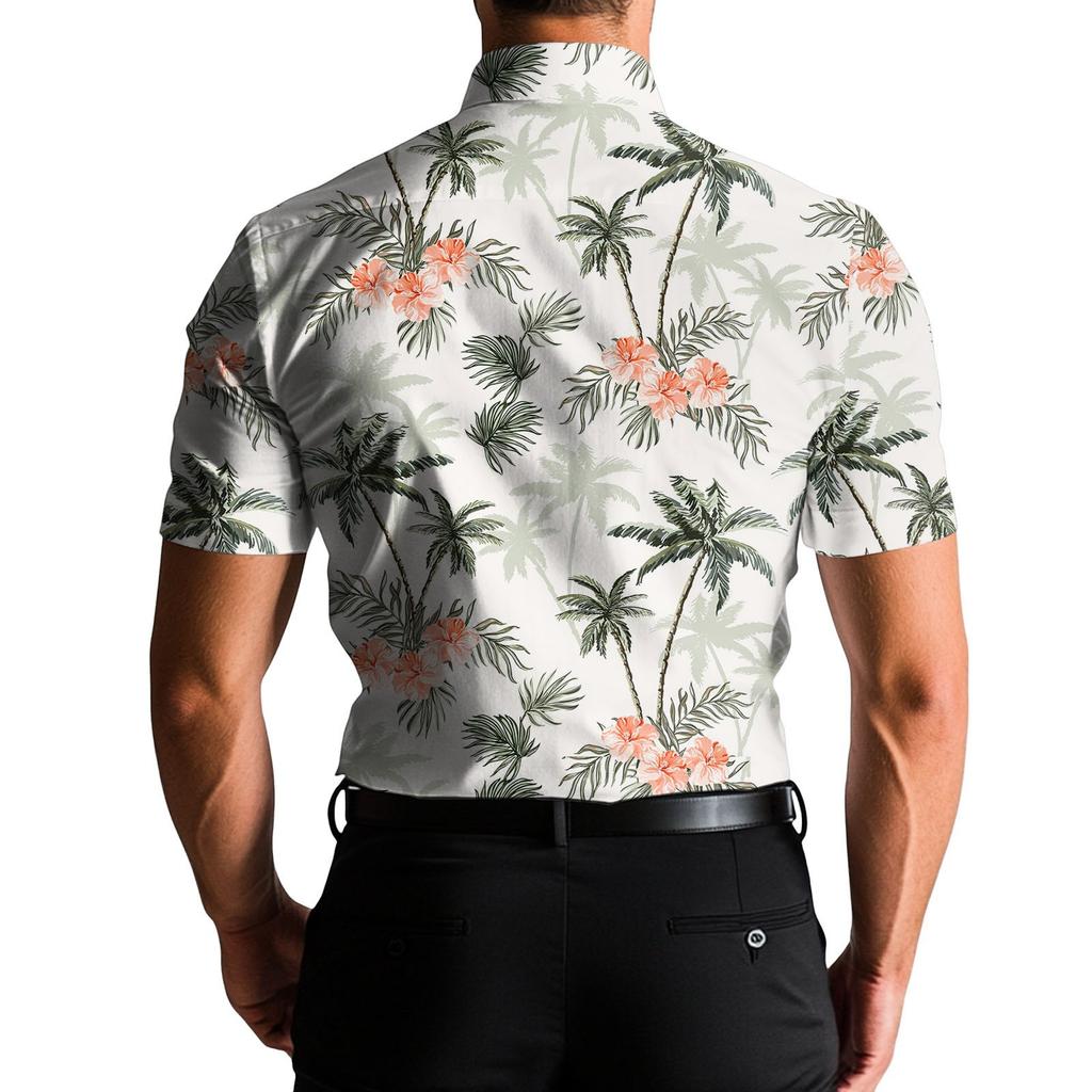 Men's Fashion Printed Satin Short Sleeve Shirt Top